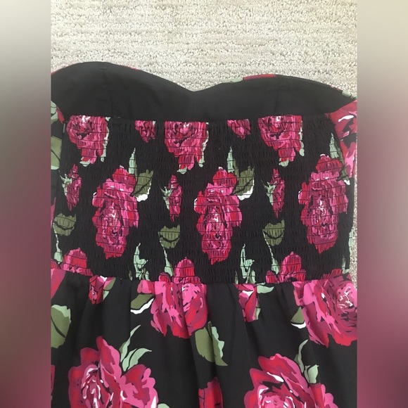 BCBGeneration Black and Pink Strapless Rose Print Dress, XS - Picture 3 of 4